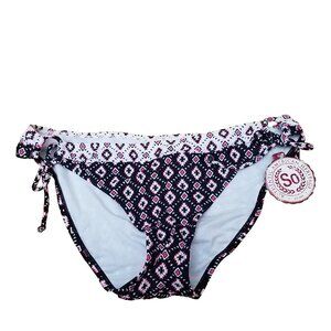 SO Medium Black Pink White  Aztec String Tie Bikini Bottom Swimwear M NWT